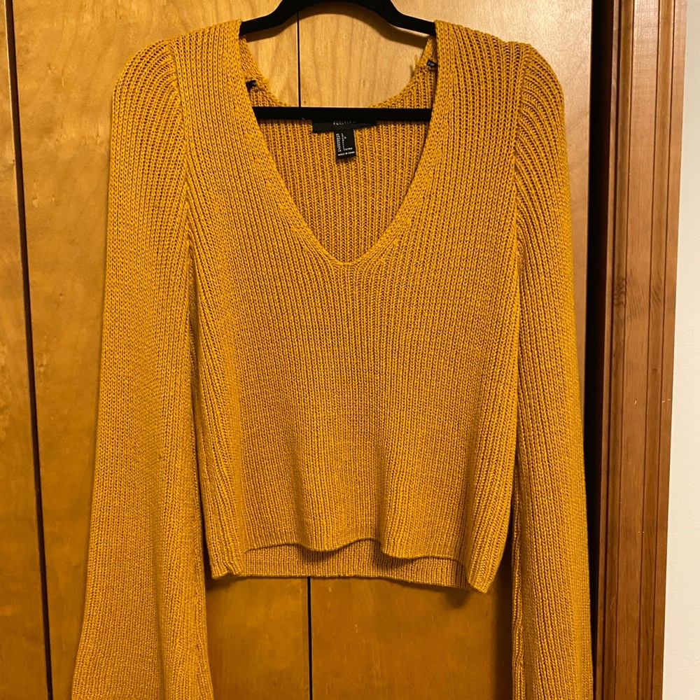 Gold Forever 21 bell sleeve crop sweater